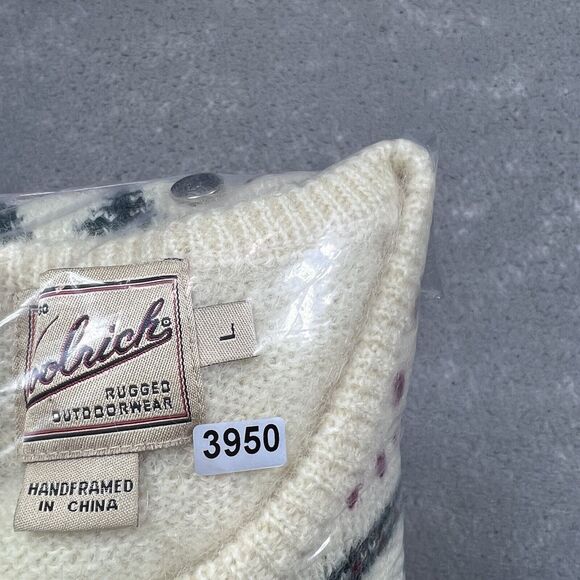 Vintage Woolrich Christmas Sweater Size Large Ivory Holiday Cardigan Wool Mohair - Picture 11 of 11